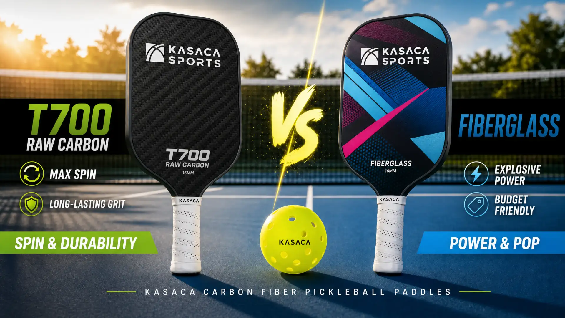 kasaca t700 raw carbon vs fiberglass pickleball paddle