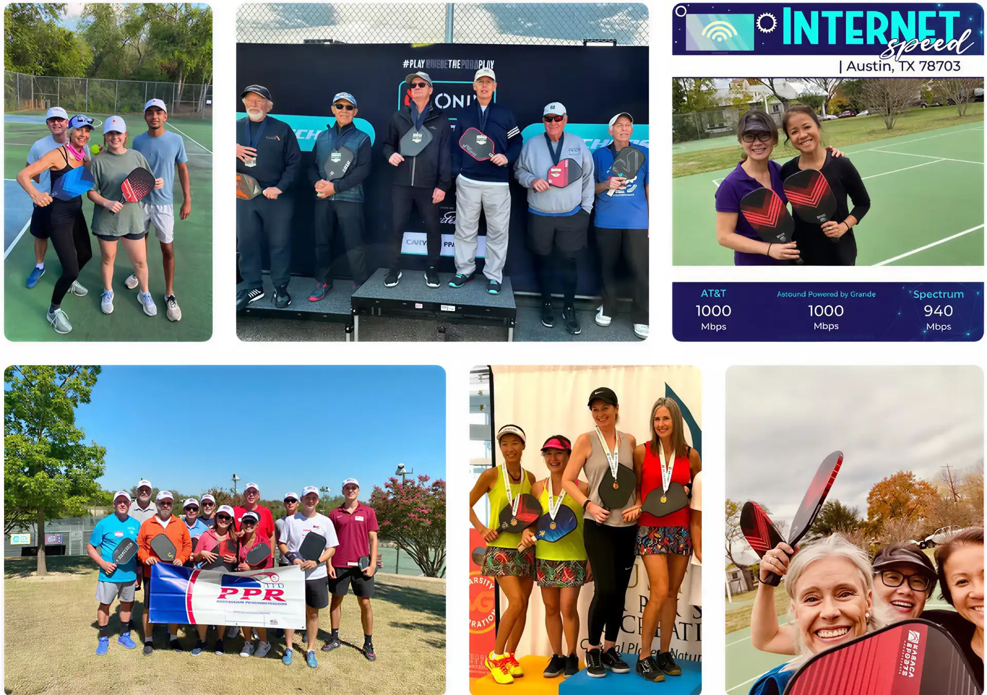 KASACA pickleball community photo collage showing players, PPR coaching clinics, and tournament podium winners